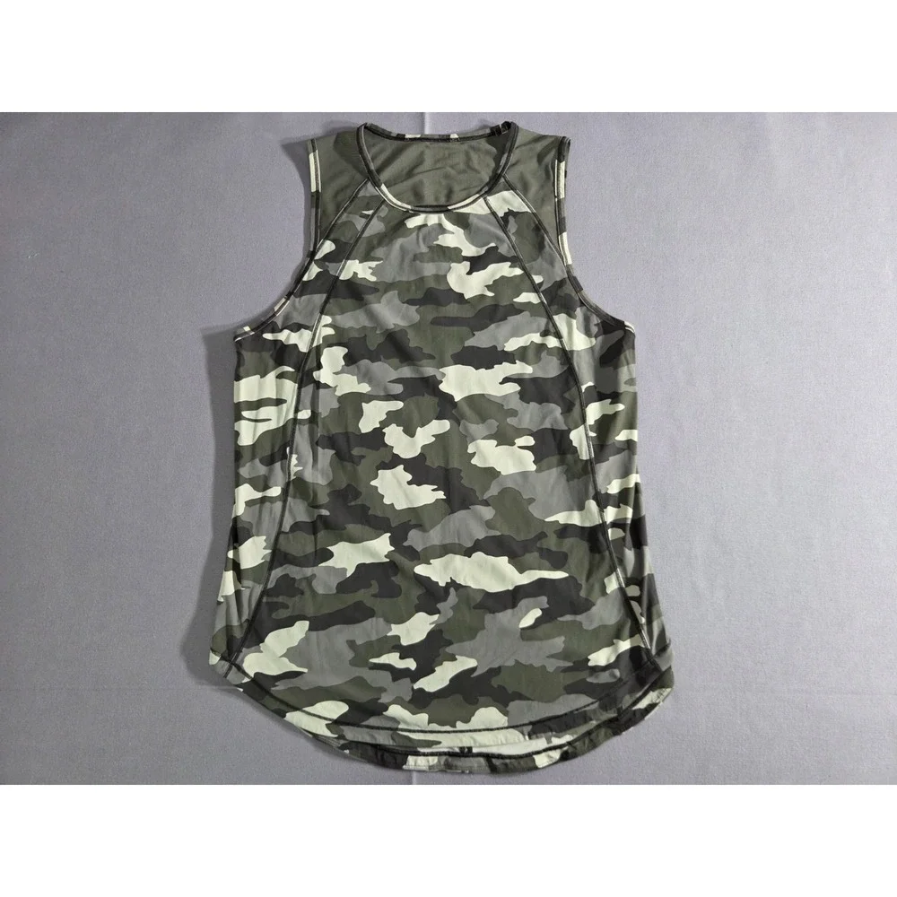 Lululemon Shirt Womens 8 Green Camo Sculpt Tank Vented Flowy Heritage 365 Active